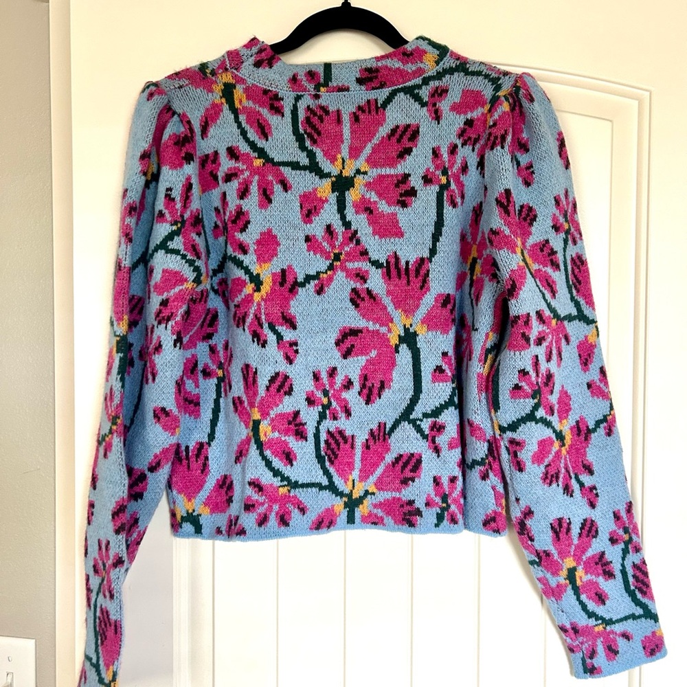 NWT Floral Knit Sweater - Pink & Blue - GORGEOUS STANDOUT Periwinkle-ish Color😍 - Picture 3 of 5